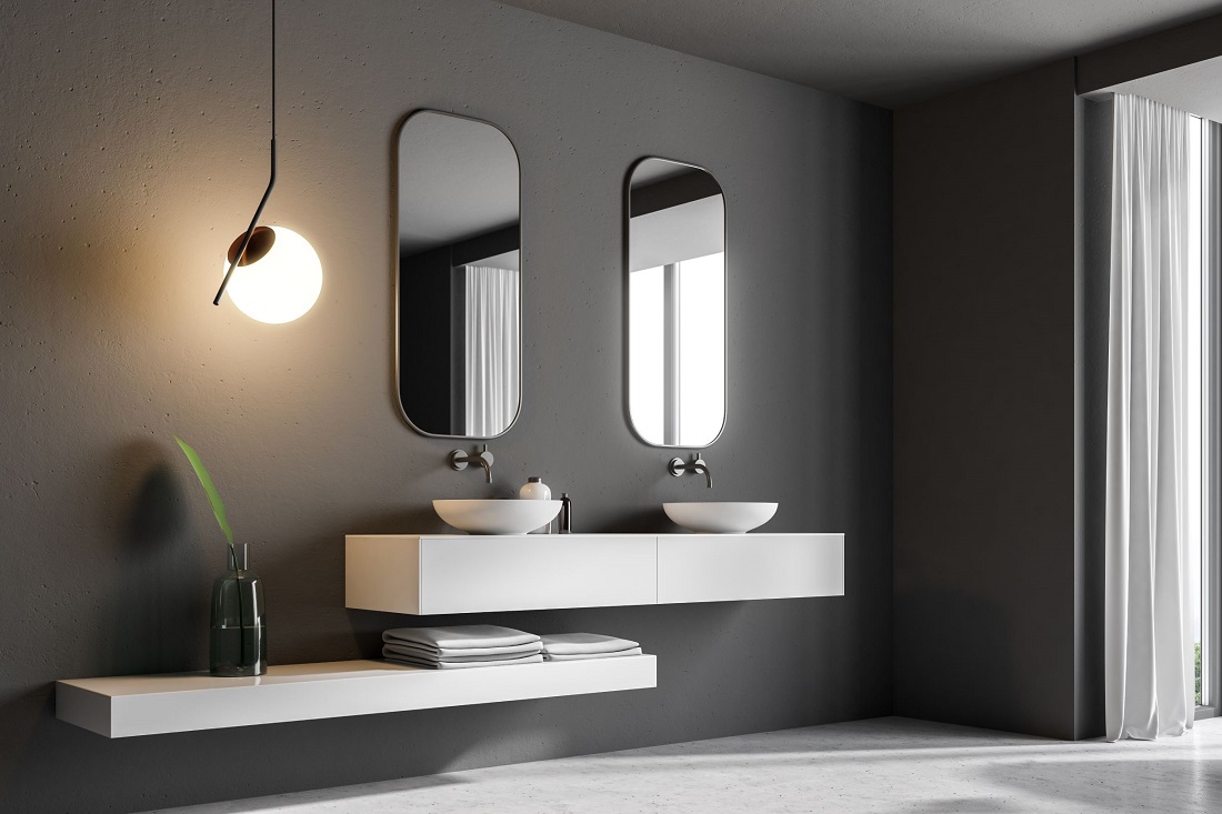 View of Luxury Bathroom - Small, Modern, Sink and Fixtures